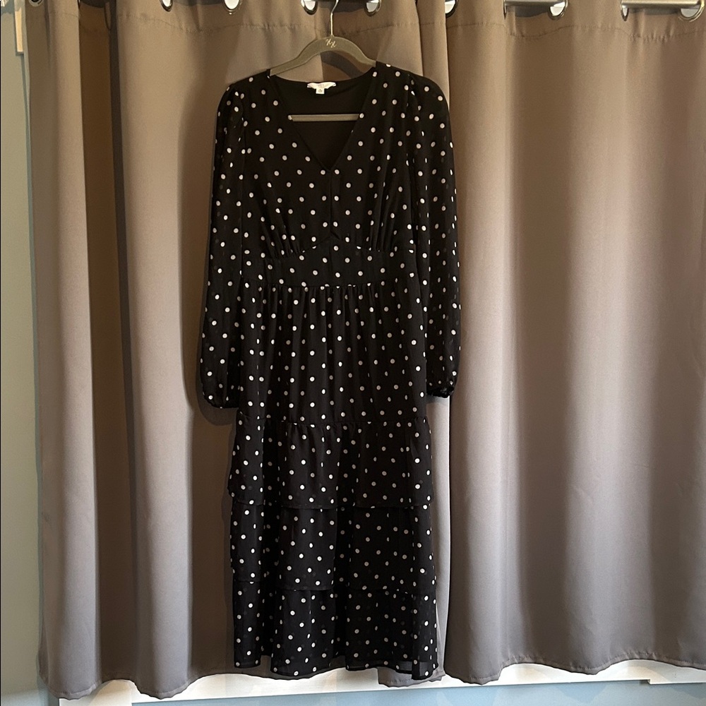 Time and Tru Black Long Sleeve Polka Dot Dress